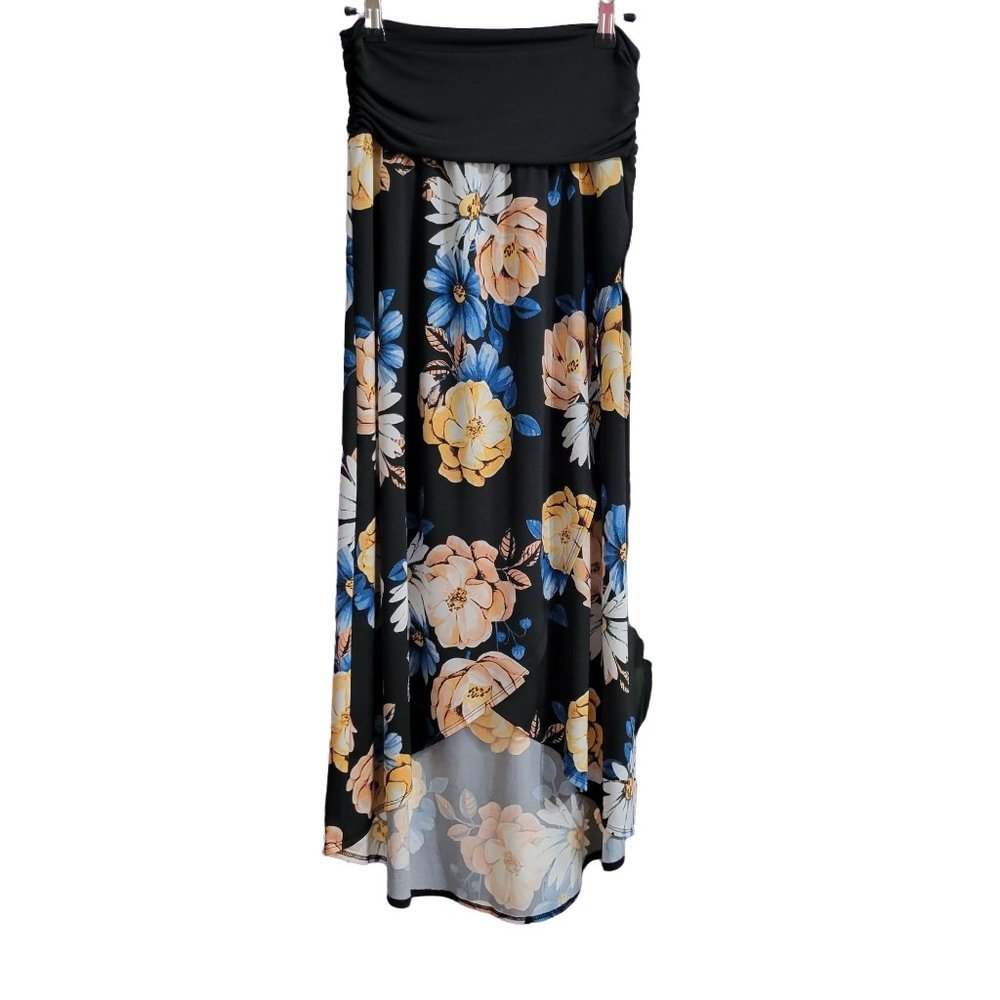 APT 9 Black Floral High Low Skirt Women's Size Large 1080